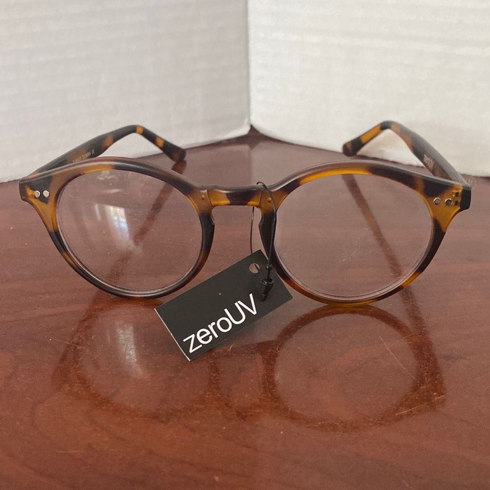 ZeroUV Brown Turquoise ￼Clear Round Eyeglasses UVA & UVB Women New with Tag